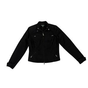 LRL Lauren Jeans Co. Denim Moto Style Jacket Women’s M Black Light Weight Short